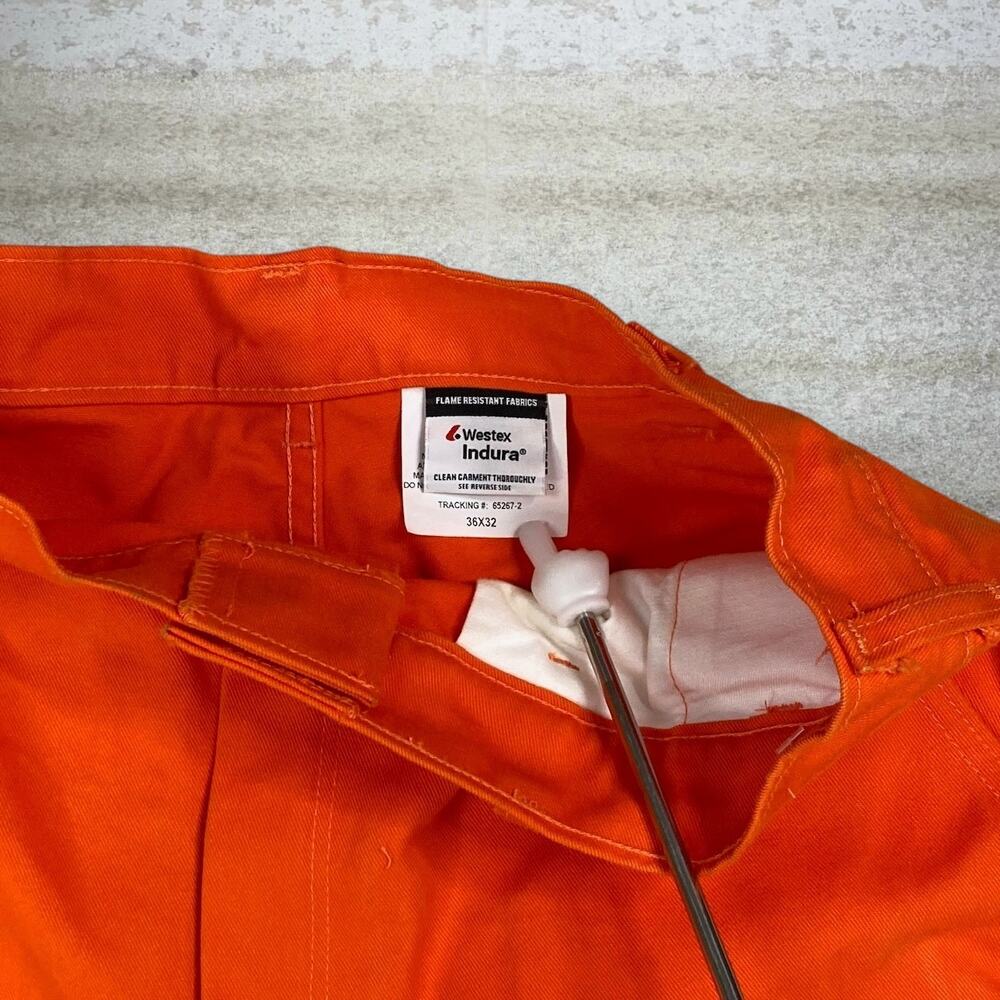 Vintage 90s Flame Resistant Carpenter Pants 36x34 Baggy Wide Leg Orange Cotton - Picture 6 of 9